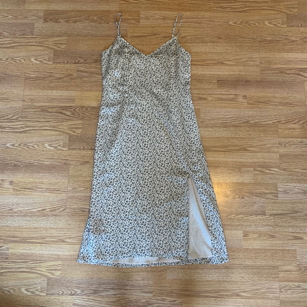 Cheetah print midi slip dress with slit